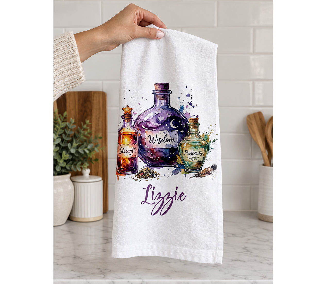 Personalized Halloween Potion Bottle Tea Towel – Custom Name, Font & Color