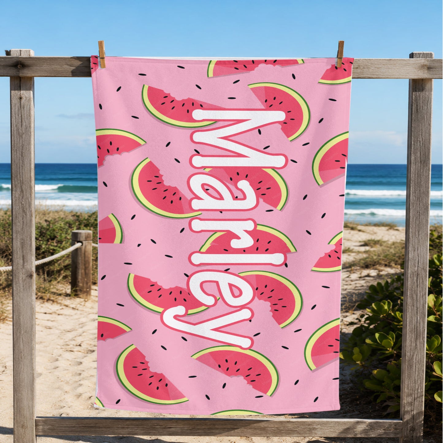 Personalized Watermelon Beach Towel | Custom Name Fruit Print Design