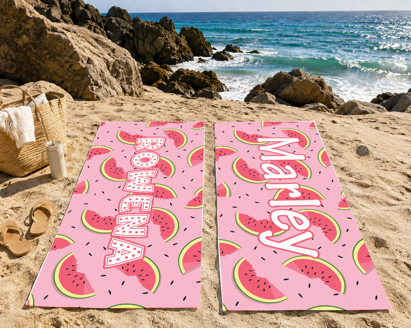Personalized Watermelon Beach Towel | Custom Name Fruit Print Design