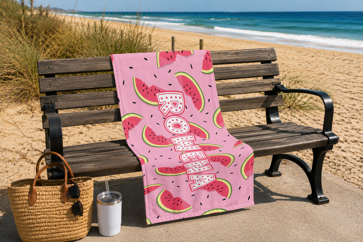 Personalized Watermelon Beach Towel | Custom Name Fruit Print Design