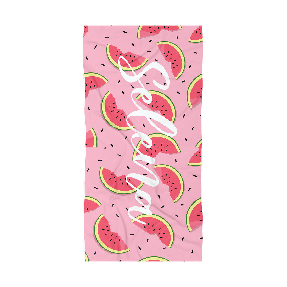 Personalized Watermelon Beach Towel, Custom Name Fruit Print Design, Pink Summer