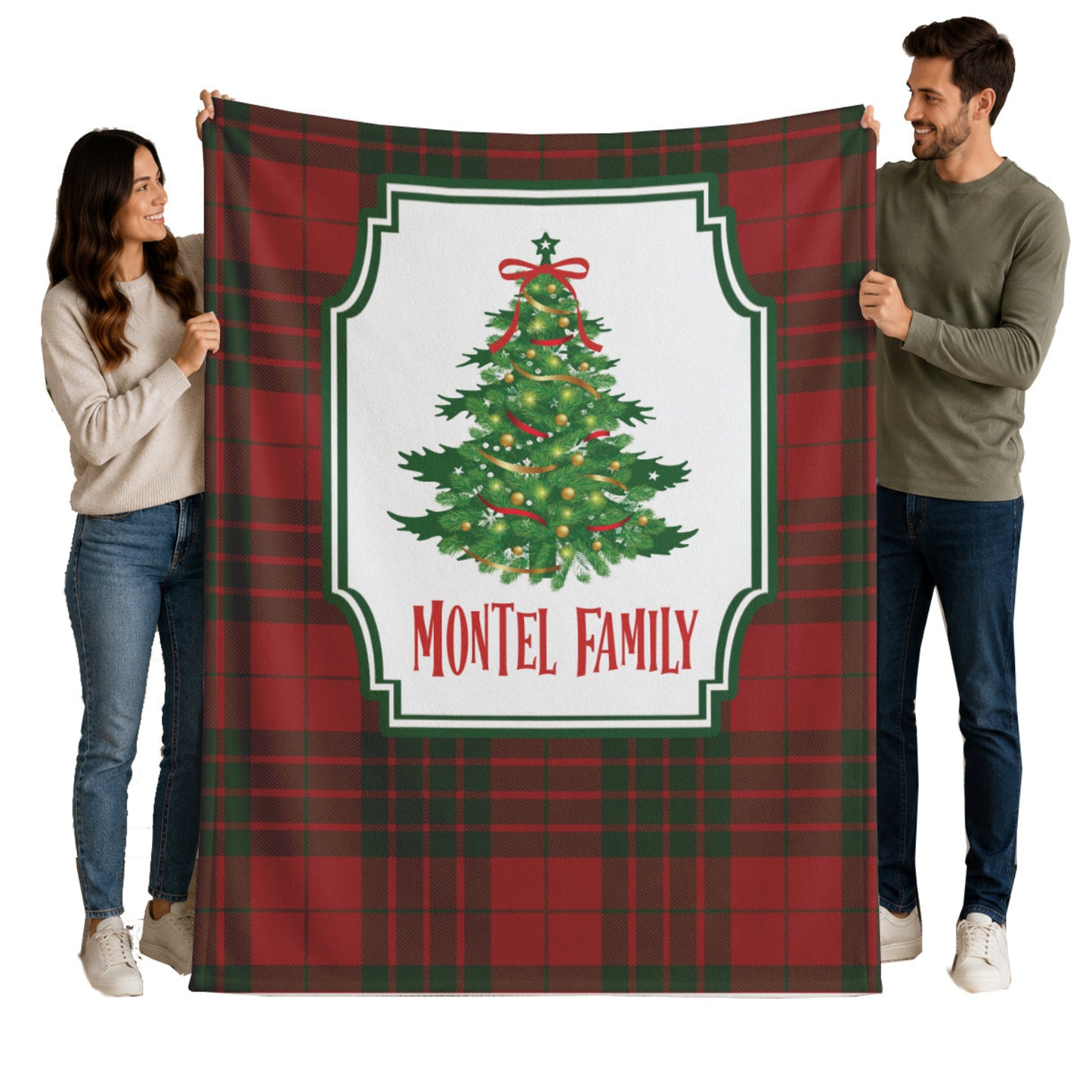 Personalized Family Name Christmas Tree Blanket