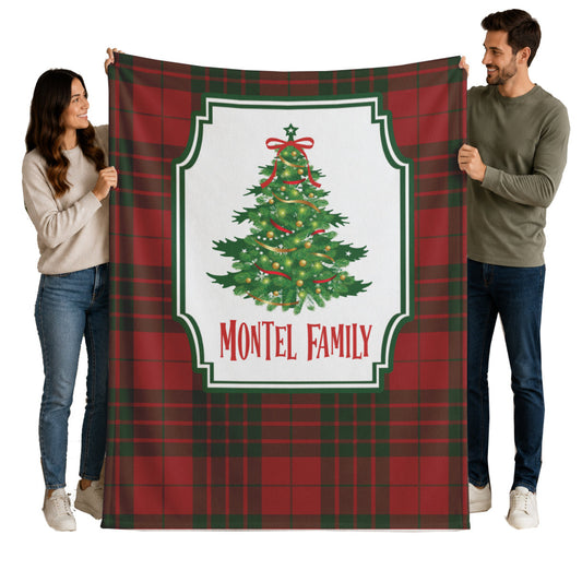 Personalized Family Name Christmas Tree Blanket