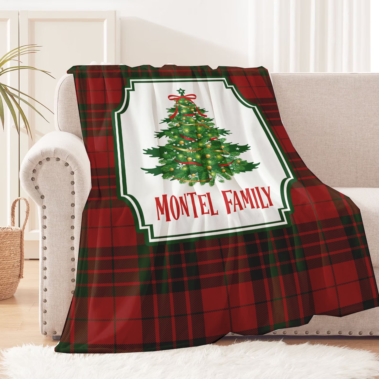 Personalized Family Name Christmas Tree Blanket