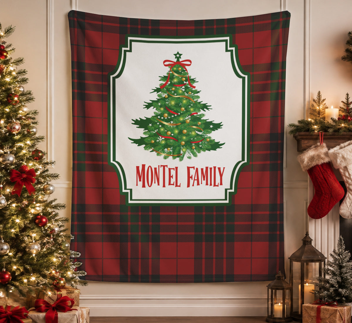 Personalized Family Name Christmas Tree Blanket