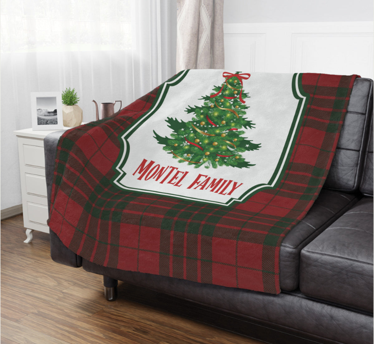Personalized Family Name Christmas Tree Blanket