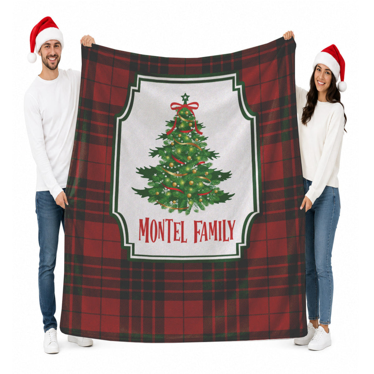 Personalized Family Name Christmas Tree Blanket