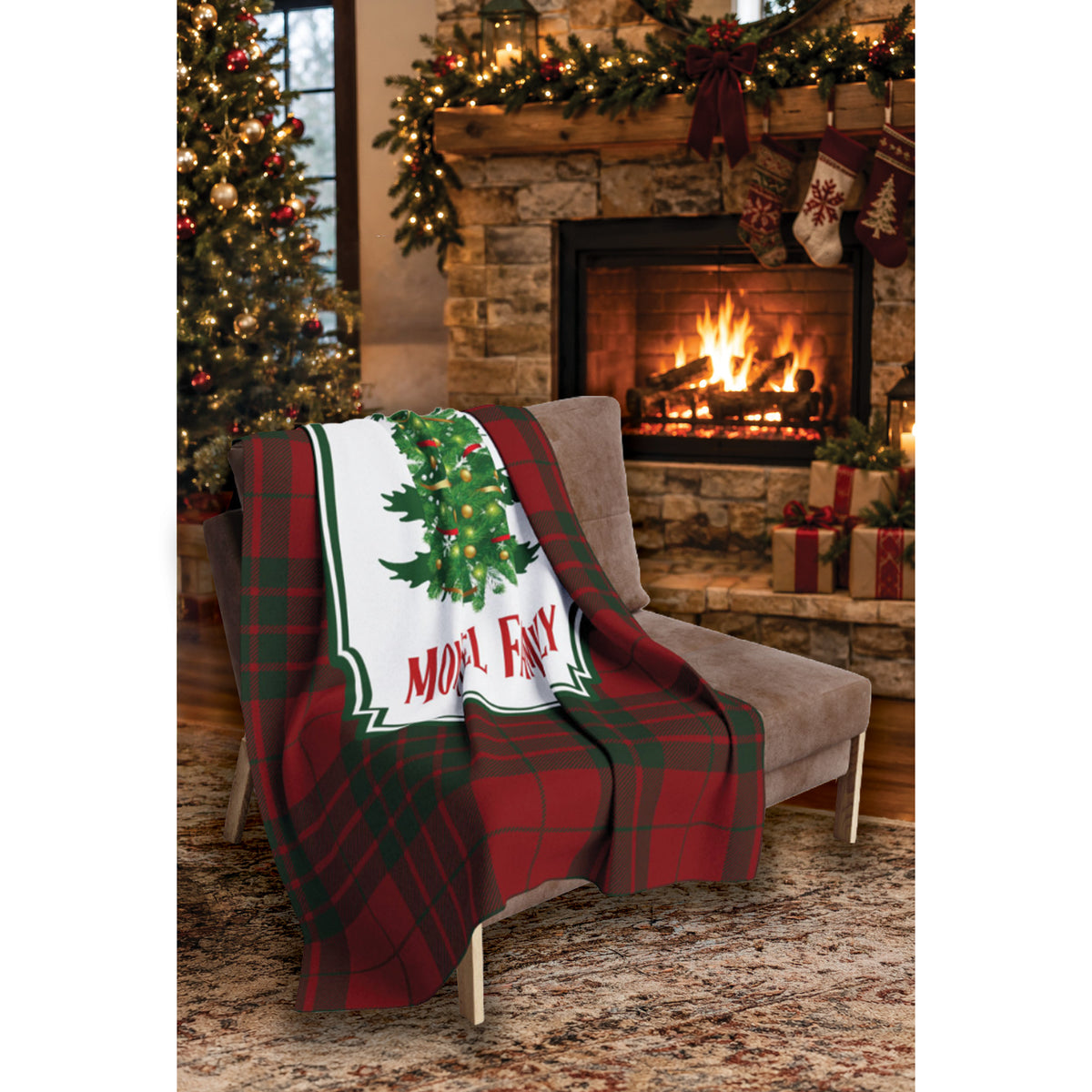 Personalized Family Name Christmas Tree Blanket