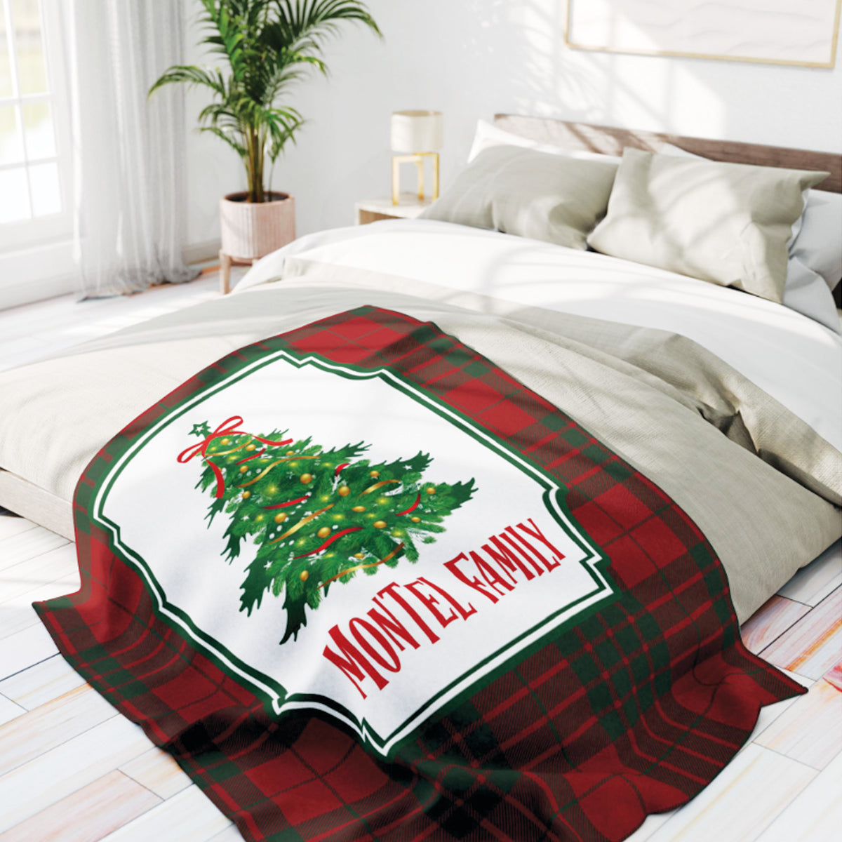 Personalized Family Name Christmas Tree Blanket
