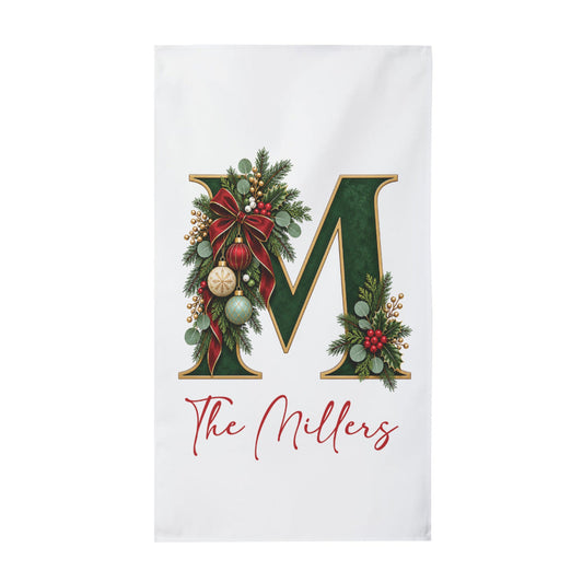 Custom Christmas Monogram Tea Towel, Personalized Name or Text