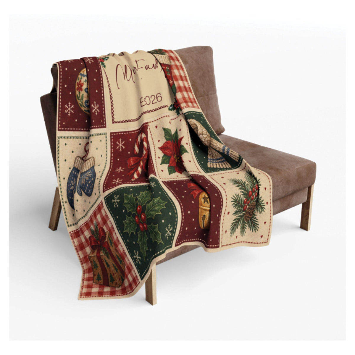Custom Vintage Patchwork Christmas Blanket with Family Name