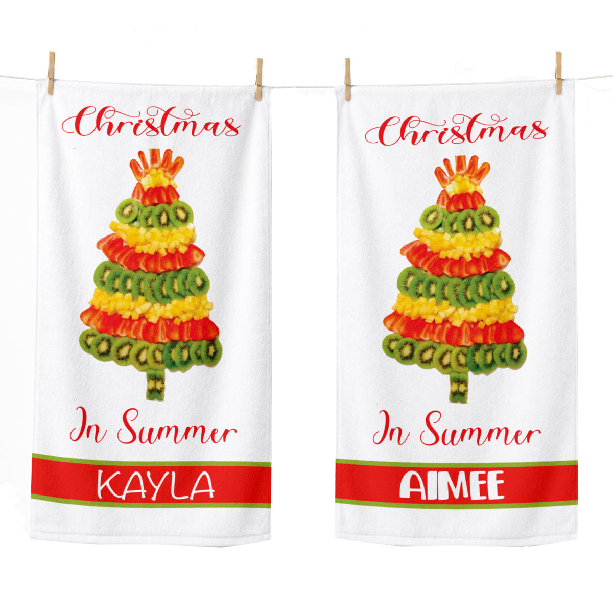 Personalized Christmas Tree in Summer Beach Towel with Name