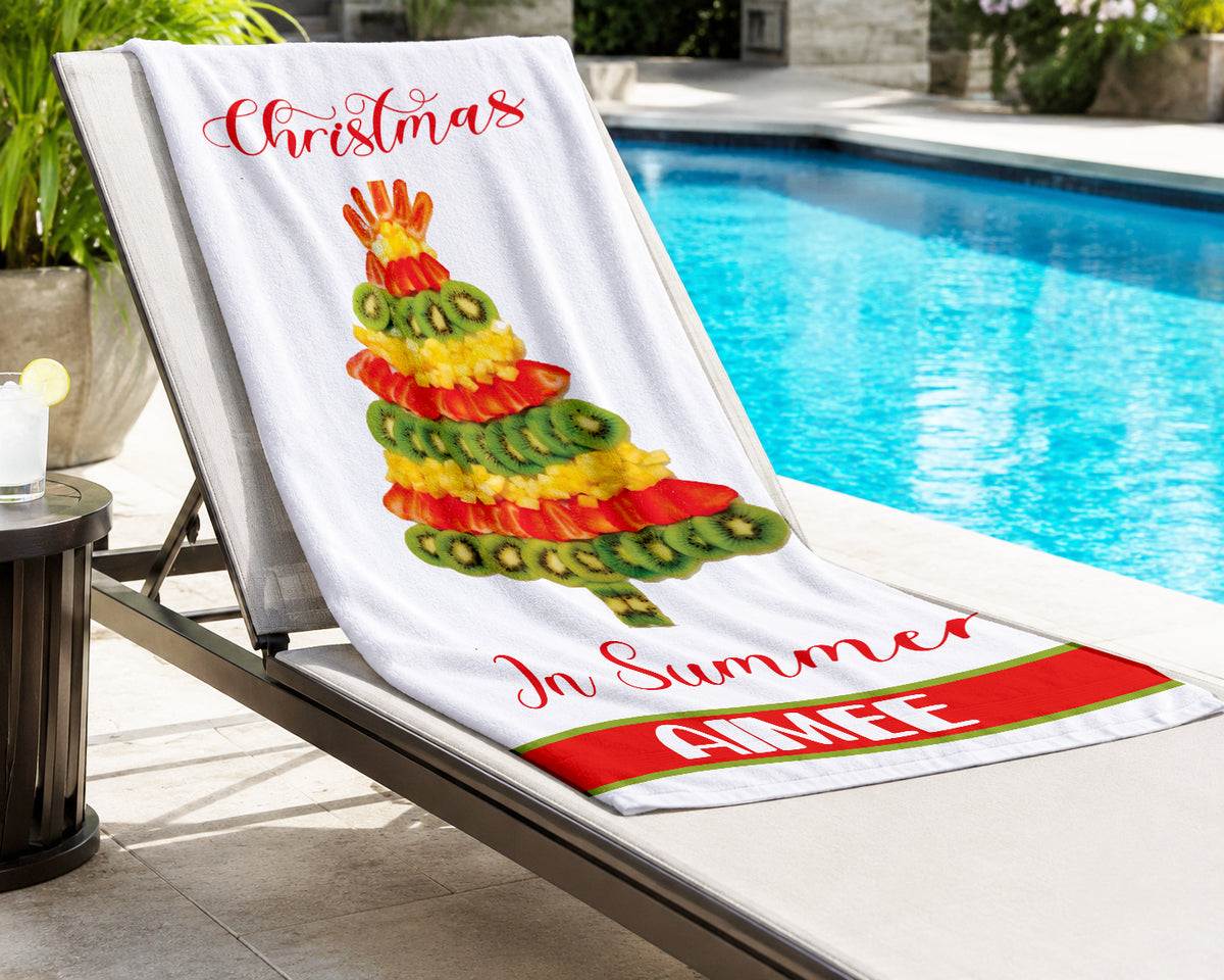 Personalized Christmas Tree in Summer Beach Towel with Name