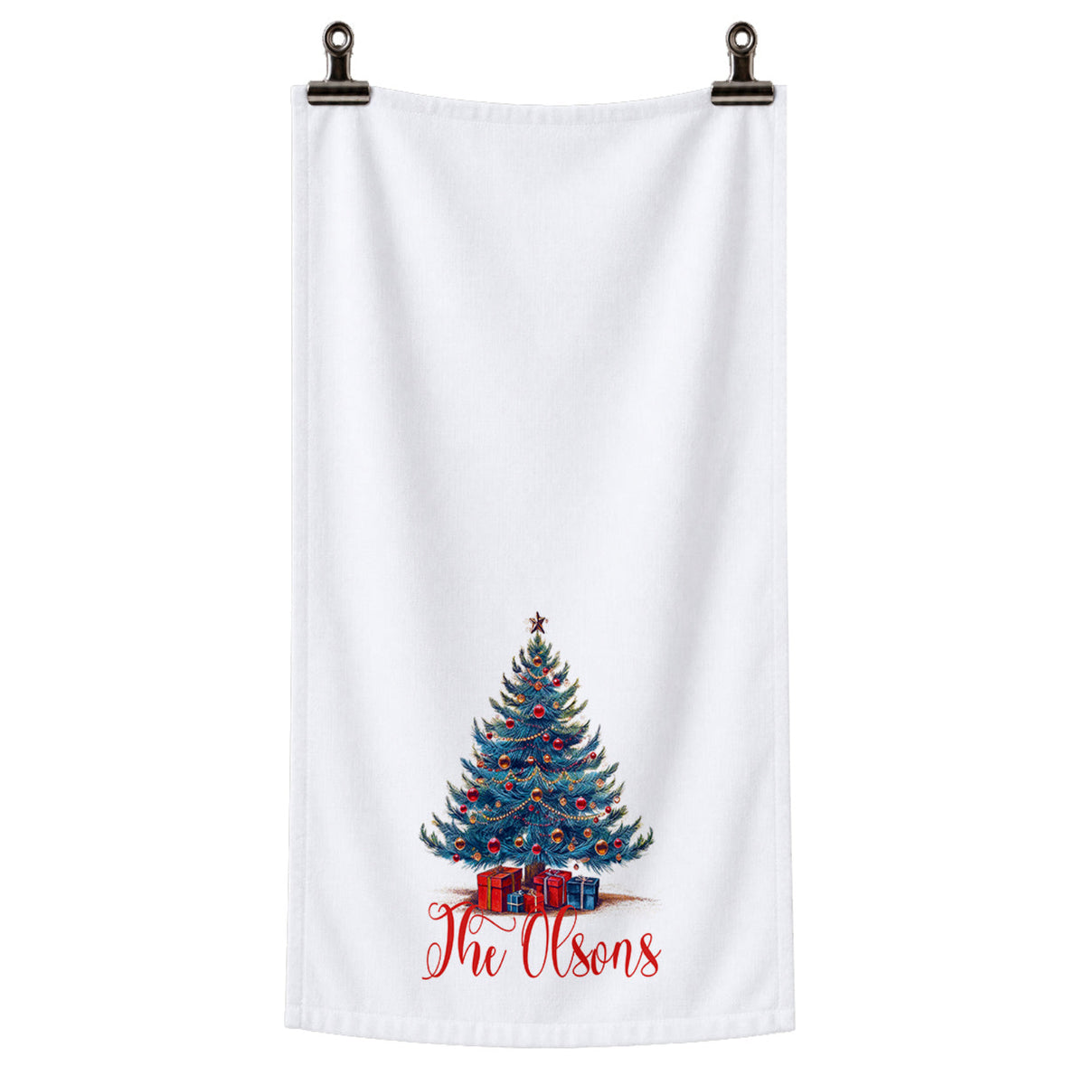 Personalized Christmas Tree Family Name Tea Towel