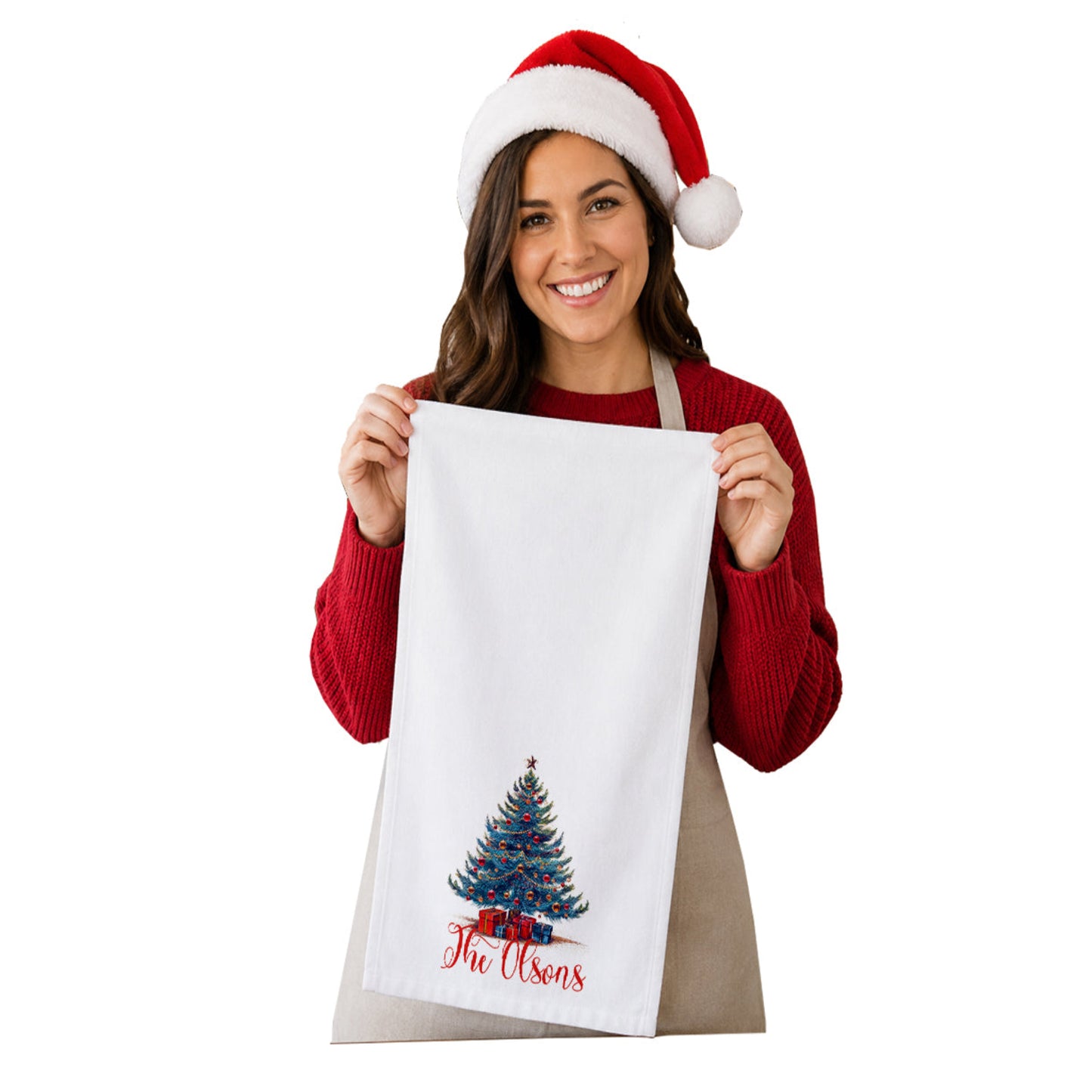 Personalized Christmas Tree Family Name Tea Towel