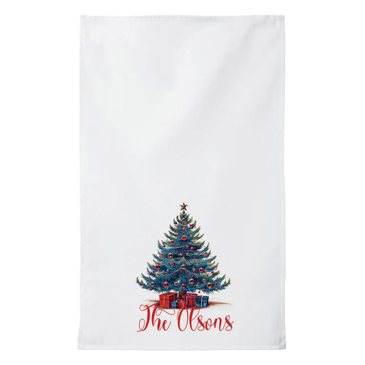 Personalized Christmas Tree Family Name Tea Towel
