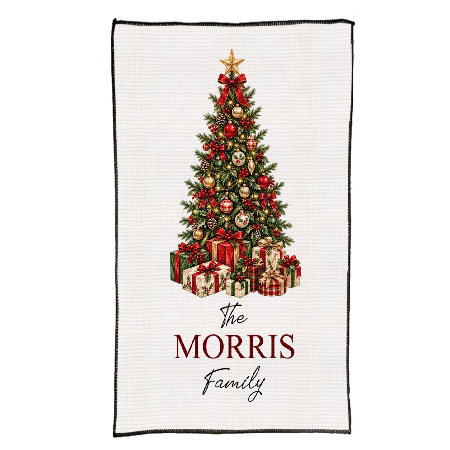 Personalized Family Name Christmas Tree Kitchen Towel
