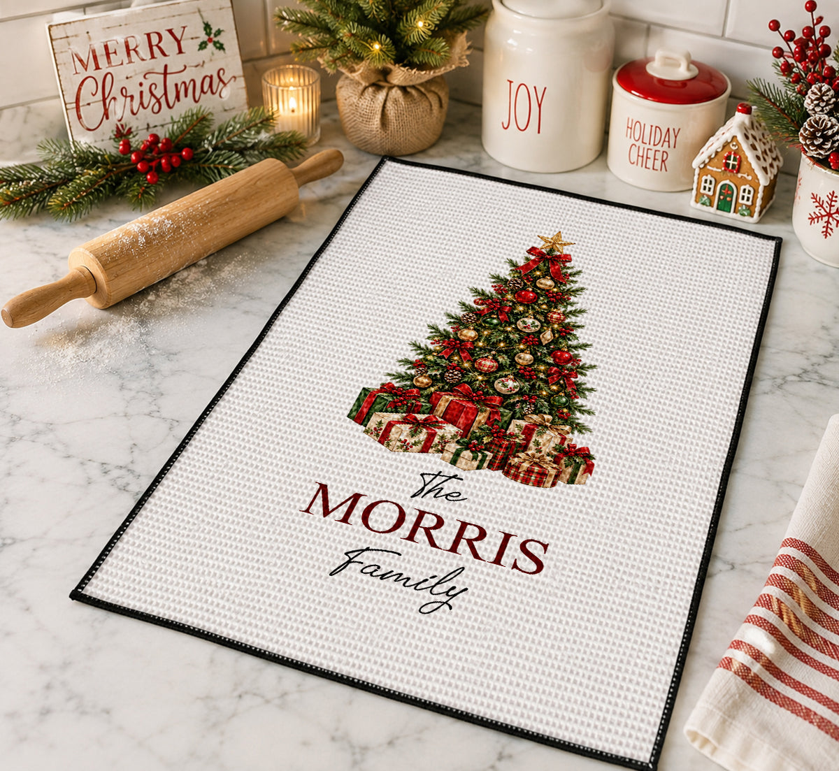 Personalized Family Name Christmas Tree Kitchen Towel