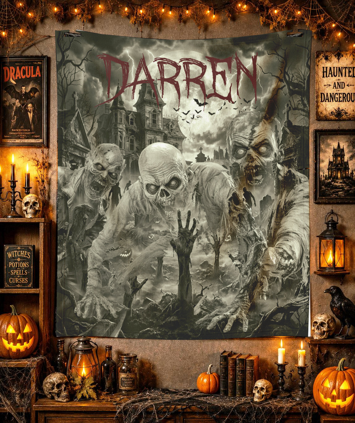 Personalized Zombie Halloween Blanket | Undead Graveyard Throw