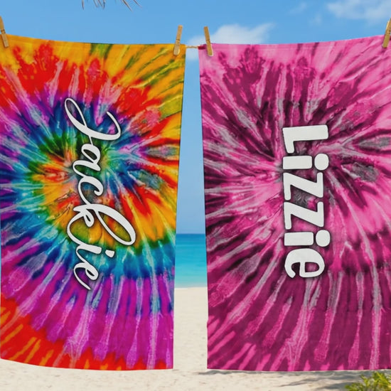 Video of towels blowing in the breeze on a line on the beach on a bright sunny day