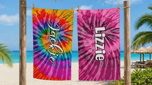 Personalized Kids Tie Dye Beach Towel | Custom Name
